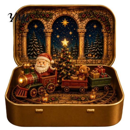 Scatola Espositiva Storia di Natale Mini Set in Latta, Dimensioni Tascabili Scena Festiva Ornamento Religioso con Figure in Miniatura, Decorazione da Collezione