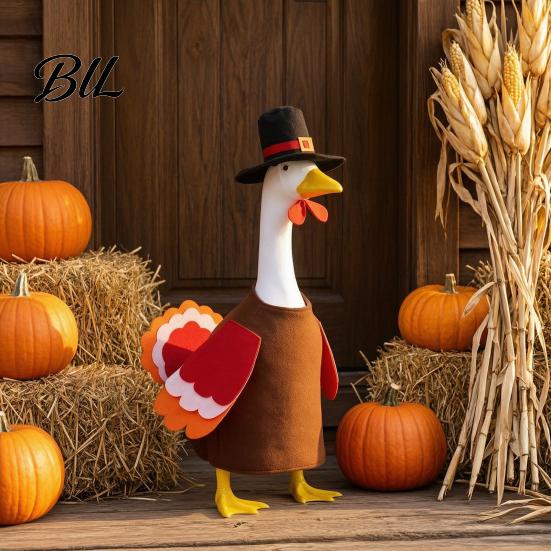 Thanksgiving Garden Goose Outfit 1 Set Turkey Outfit, Porch Costume, with Top Custom Apparel Hat And Wings for 23 Inch Statue, Lawn Yard Fall Holiday