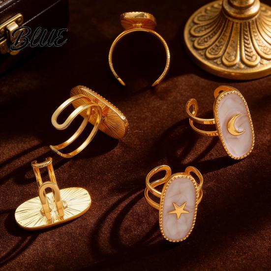 Adjustable Double-ring Opening Ring Finger Oval Design Enamel Process Women