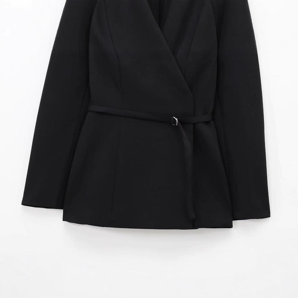 Women's Winter 2024 European & American Style Fashion Suit with Versatile Belt - 1270608