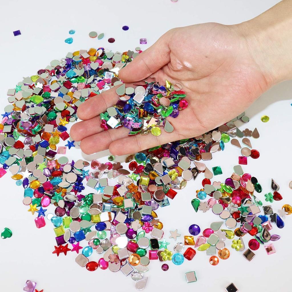 1200 Pcs Acrylic Flatback Rhinestones12 Different Shape Gems for DIY Craft Jewels Gemstone Wedding Birthday Decoration