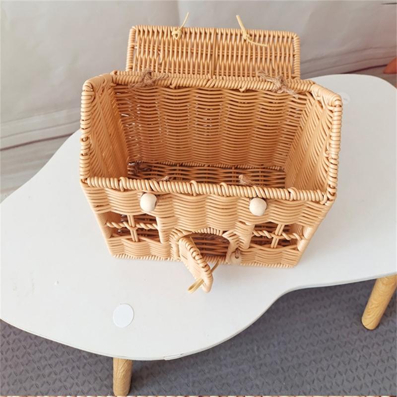 Valigia Scatola Decorativa in Rattan Cesto Intrecciato a Mano in Plastica a Forma di Casa con Manico Sacchetto per Confezionare Regali per Festival