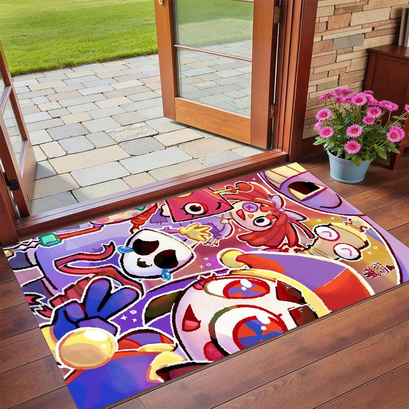 Anti‑Slip Crystal Velvet Floor Rug, The Amazing Digital Circus Design Carpet for Indoor Living Bedroom Home Decoration