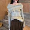 Women's Autumn 2025 One-Shoulder Knit Sweater with French Stripe Design, Long Sleeve Sweet-Spicy Style