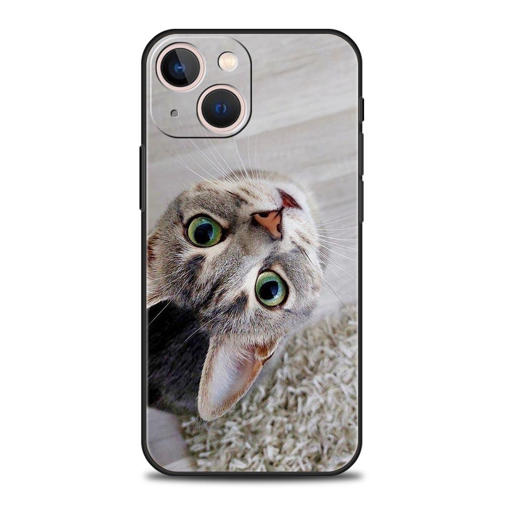 Kawaii Love Cat Phone Case For iPhone 17 16 15 Pro Max 11 12 13 14 7 8 Plus SE 2020 X XR XS Cover Soft Black