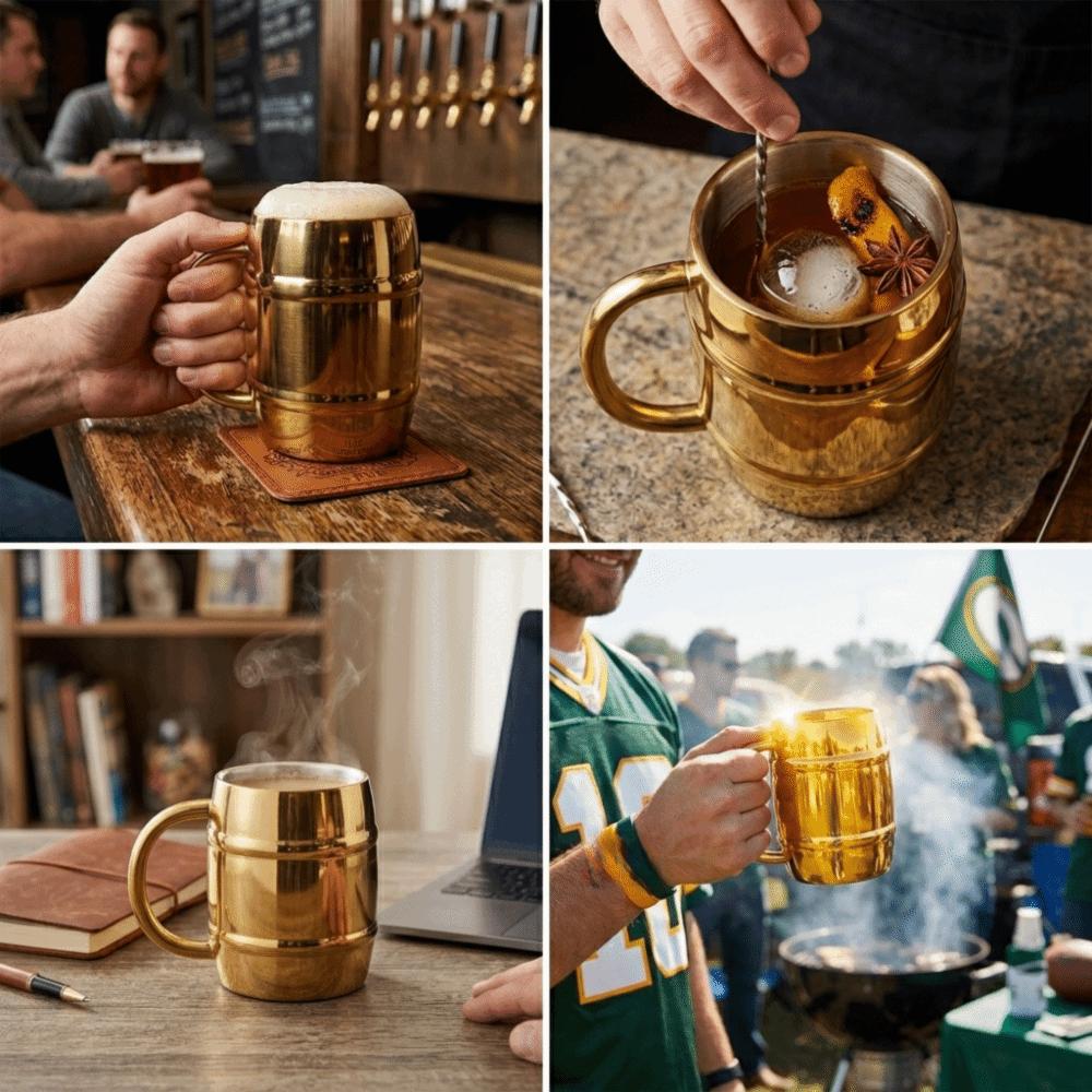 Rustless Steel Steel Mug Double Wall Grip Handle Beverage Tumbler Cylindrical Smooth Handheld Cup Outdoor Camping