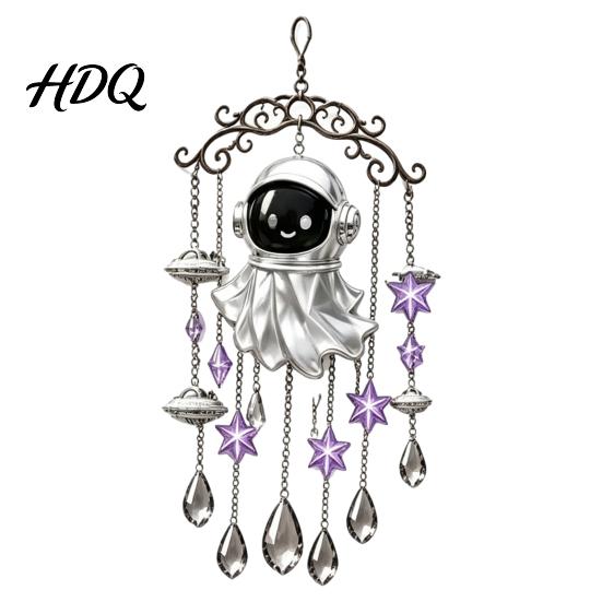 Holiday Wind Chime Halloween Ghost Decoration Vintage Sun Catcher with Faux Crystal Decorative Tassel Ornament Drops Tassels Acrylic Hanging