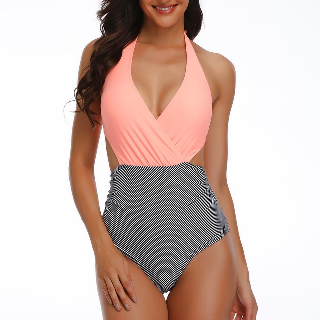 Women Bodysuit Bikini Sexy Deep V Print Swimwear Backless Swimsuit Bathing Suit