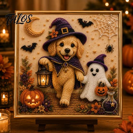 3D Imitation Pearl Painting Kit Halloween Faux Kit, Puppy Ghost Art Craft Kits for Families Groups Adults Beginners, Home Wall Decor, DIY Stress
