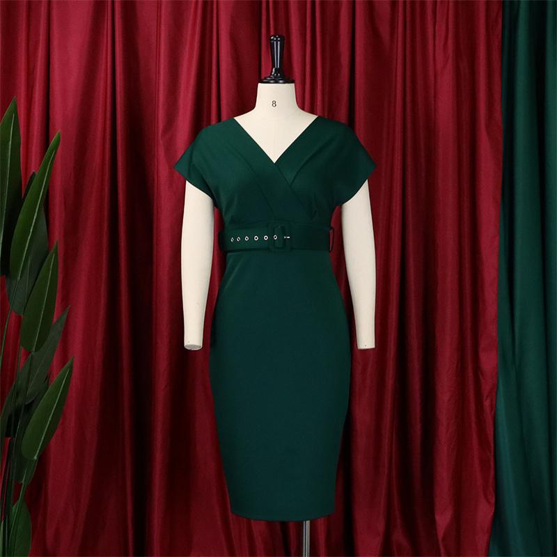 V-Ausschnitt Temperament mit Gürtel Plus Pendelkleid Größe Damenbekleidung Mode Abnehmen