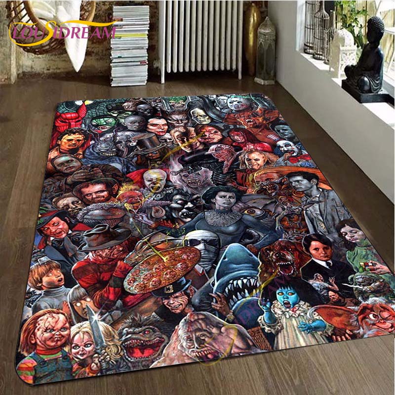 Freddy Jason Chucky Horror Movie Character Carpet Halloween Child's Play Floor Mat 3D Horror Rug Area Rugs Bedroom Non-slip Mat