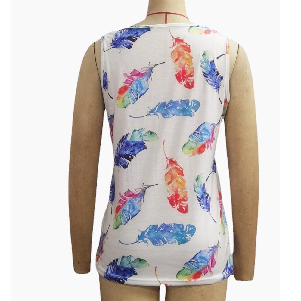 2024 Women Summer Suspenders T Shirts Tie Dye Feather Printed Tank Tops O Neck Sleeveless Tank Tee Ladies Casual Loose Vest