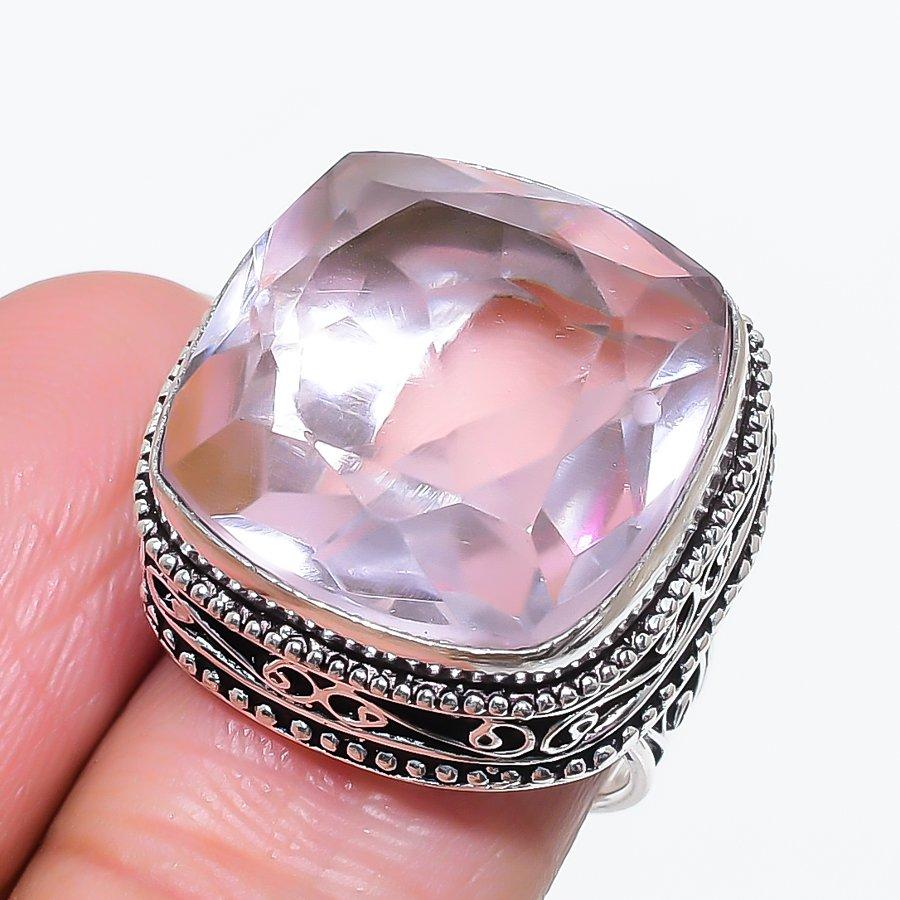 

Натуральный розовый кунцит драгоценный камень 925 стерлинговое серебро ювелирное кольцо размер 6.5 F3G58
