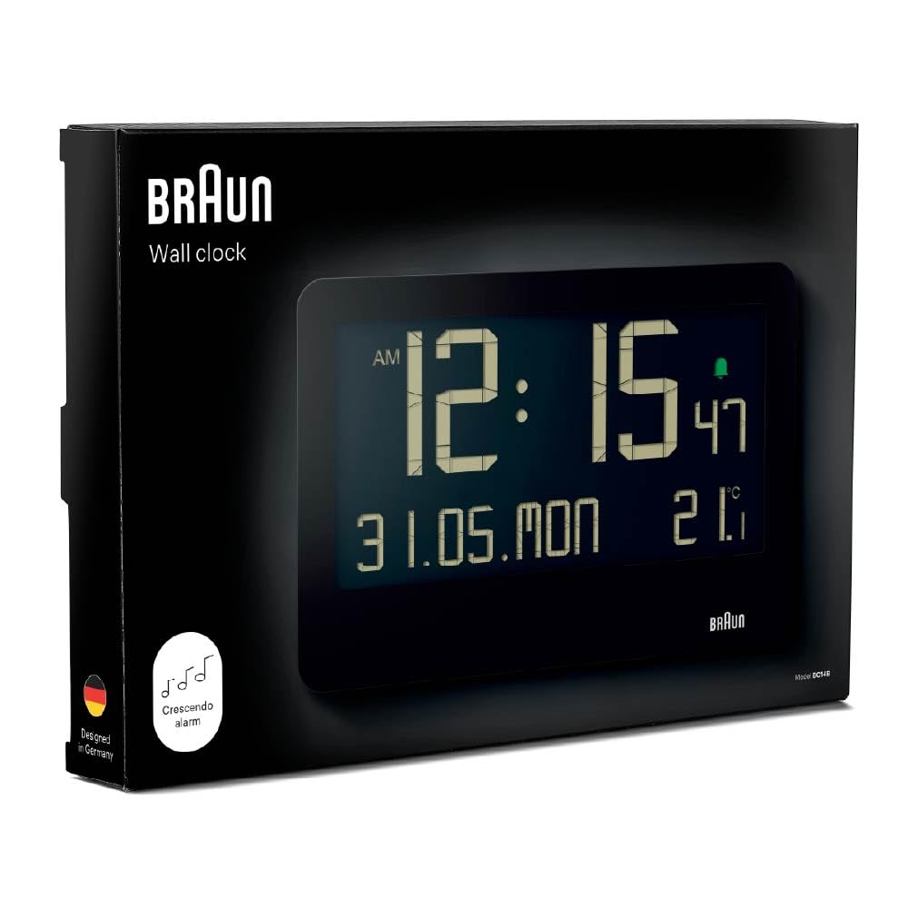 Braun Digital Wall Black Clock/Table Clock, BC14B,