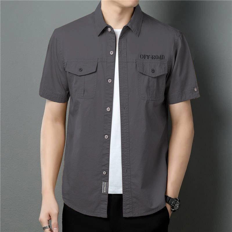 Men's Summer Military-Style Cotton Short-Sleeve Shirt - Casual, Lightweight, Multi-Pocket, Plus Size Workwear