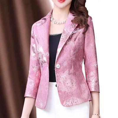 Damen Frühlingsanzugjacke Temperament Koreanische Version Einknopf-Jacquard Slim Short Top Damen Blazer