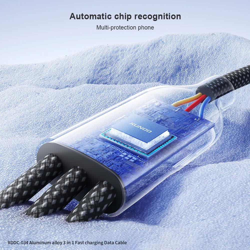 

XUNDD XDDC-034 1.2m 3 in 1 Charging Data Cable Fast Charging Cord with Type-C,Micro USB and iP Port