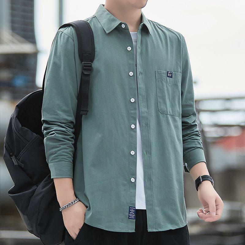Pure Cotton Men's Long-sleeved Shirt Spring Autumn New Tops Versatile Men's Washed Fabric Thickened Shirts