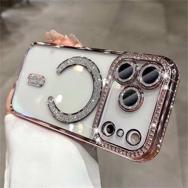 High-grade Glitter Rhinestones Phone Case For iPhone 17 16 15 11 12 13 14 Pro Max Plus Magsafe Magnetic Clear Lens Protect Cover