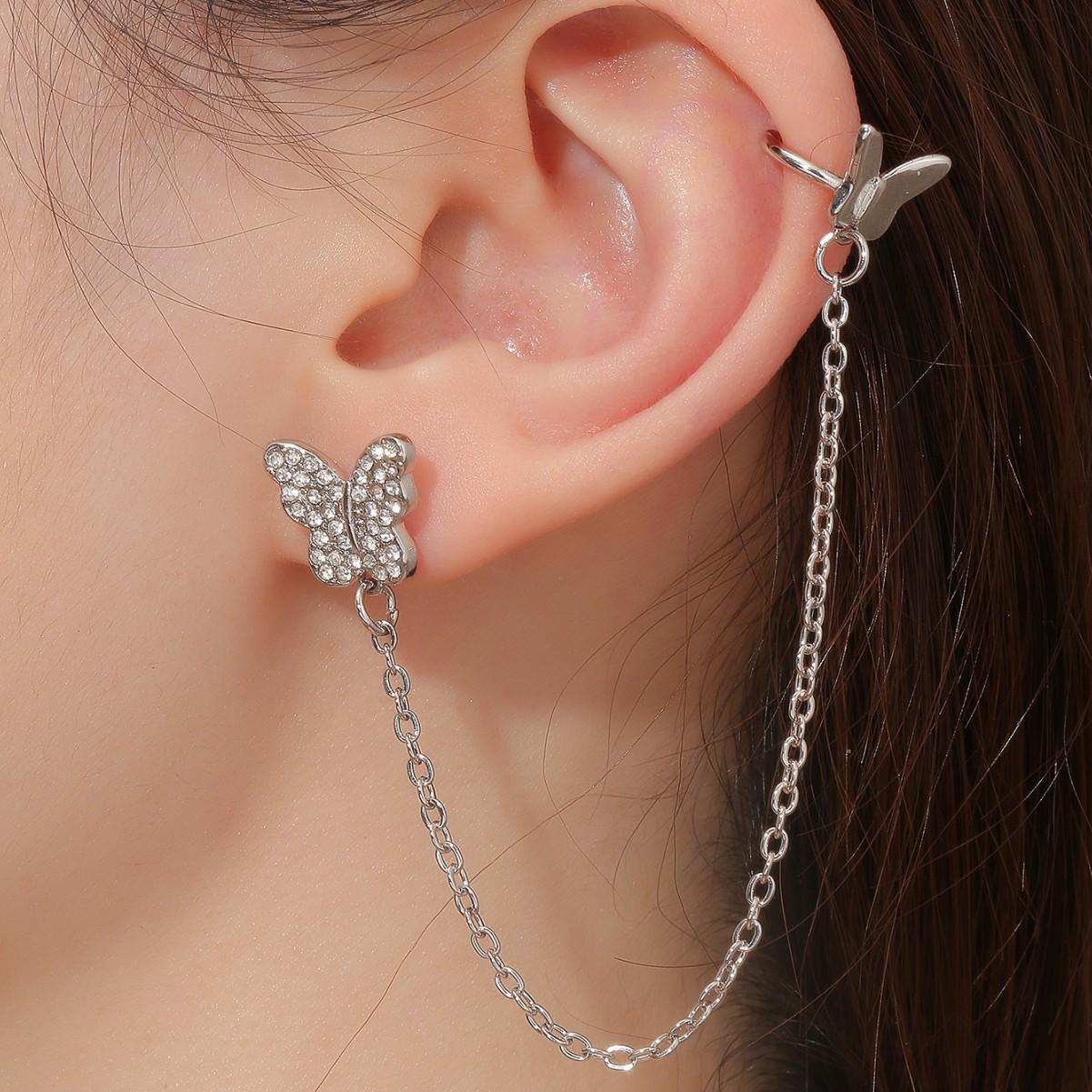 

Lovely Butterfly Rhinestone Tassel Stud Earrings for Women - Trendy Minimalist Design срібний