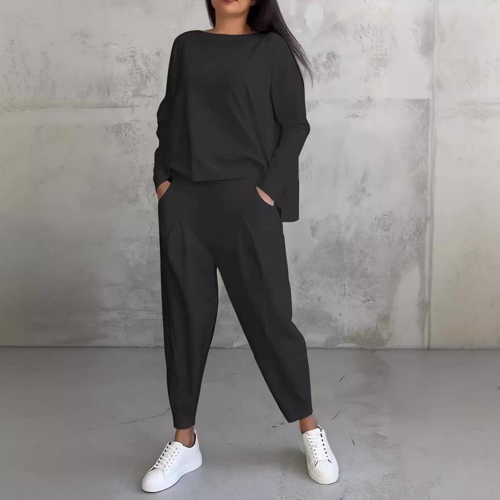 2024 Women's Irregular Design Long Sleeve Sweatshirt and Harem Pants Set
