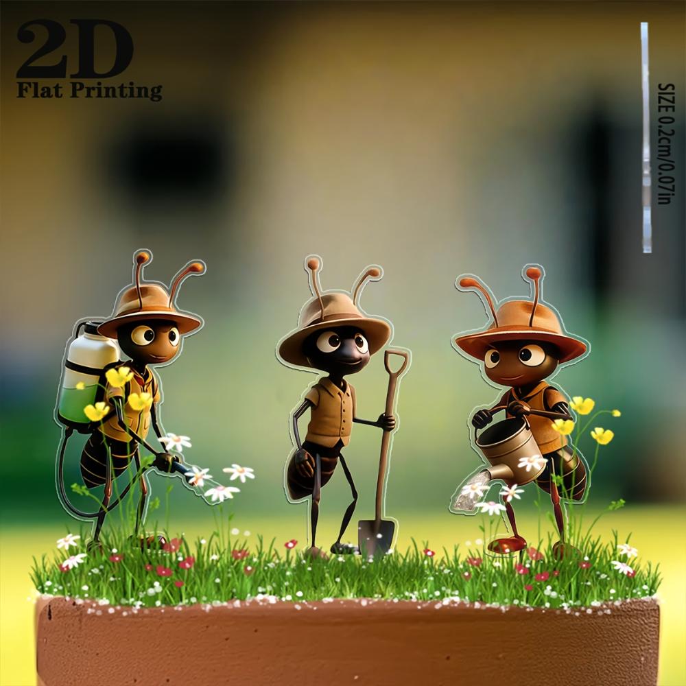2D Flat 5Pcs Ant Acrylic Garden Decor Set Reusable For Yard Lawn Planter Outdoor Ornaments Gift