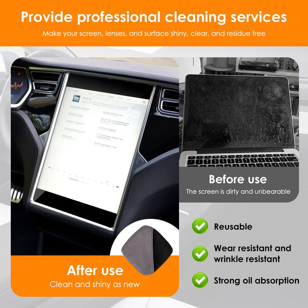2Pcs Car Screen Cleaner Microfiber Cloth Reusable Auto Touchscreen Cleaning Wipes for Dashboard Car Display Tablet Cleaning Pads