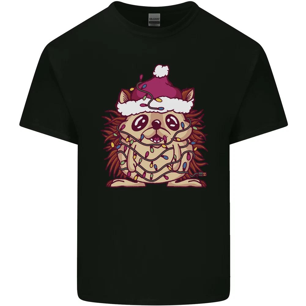 Christmas Hedgehog Wearing an Xmas Hat Unisexs Light Cotton TShirt S