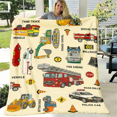 1pc Cartoon Car Pattern Flannel Blanket, Lightweight And Soft Throw for Family And Friends Gift