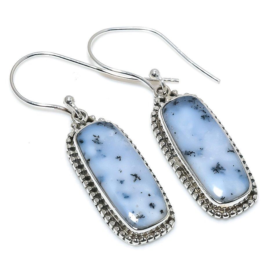 Natural Dendrite Opal Gemstone 925 Solid Sterling Silver Gift Earring 1.50" F2f51