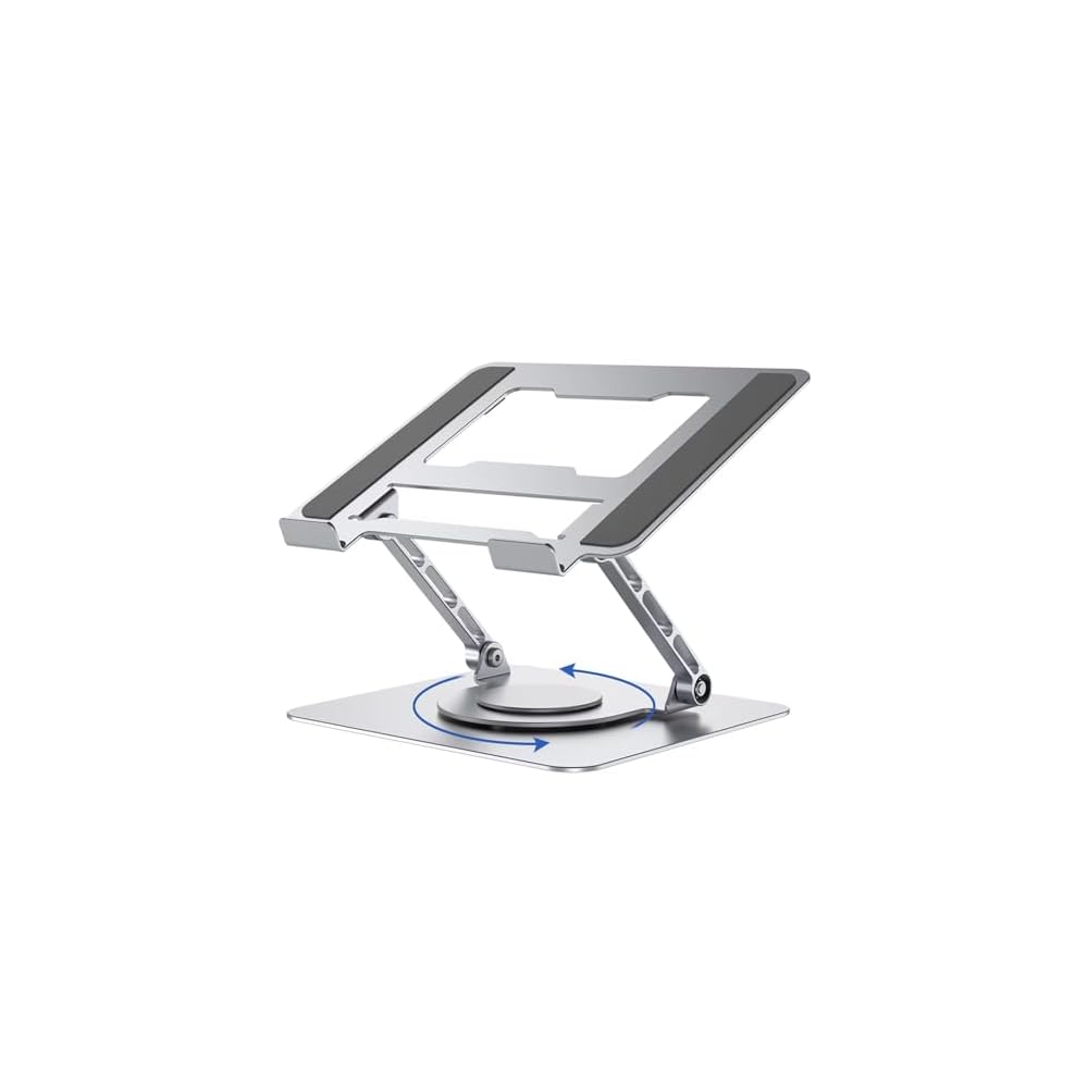 Aluminum Alloy Laptop Stand, 360° Rotation, Adjustable Height and Angle, Foldable, Non-Slip, Tablet
