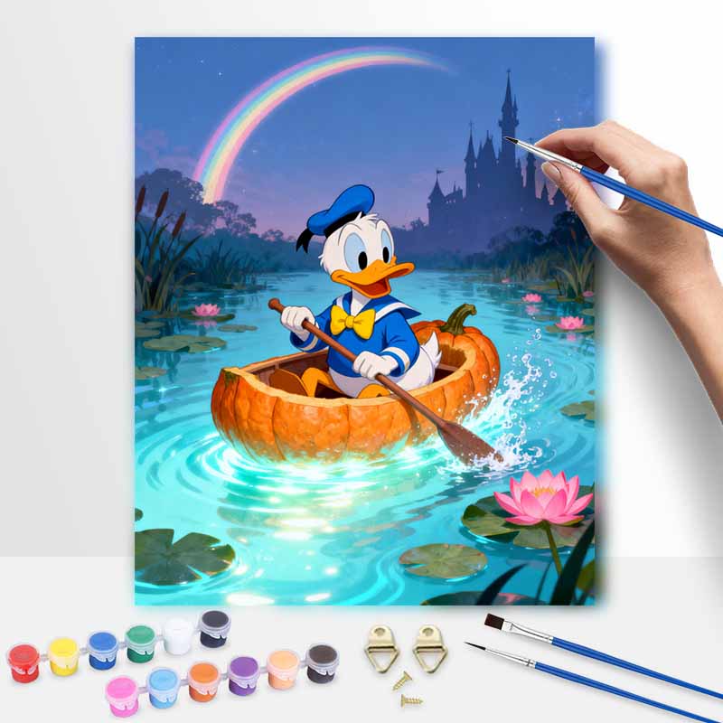 Disney Digital Oil Painting Art Kit Duck Boat Rainbow Castle Handmade Coloring Painting Home Decor 20x30cm