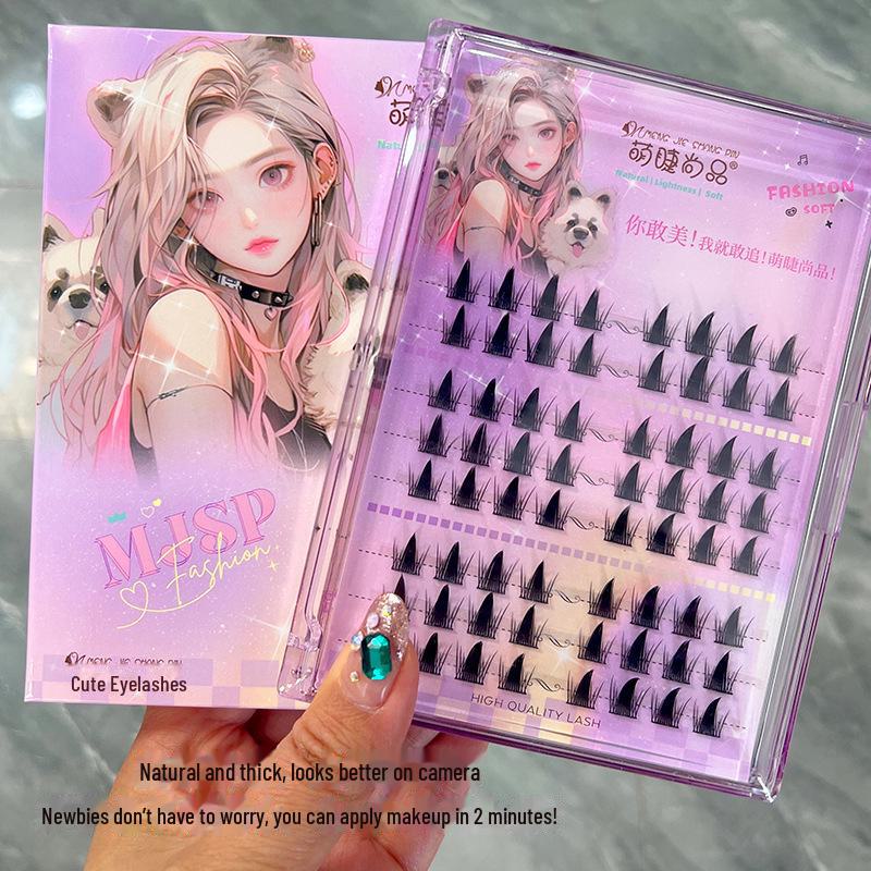 Faux cils Menglash Naughty Elf – Style Barbie de dessin animé, aspect naturel, conception segmentée en grappe unique épaisse.