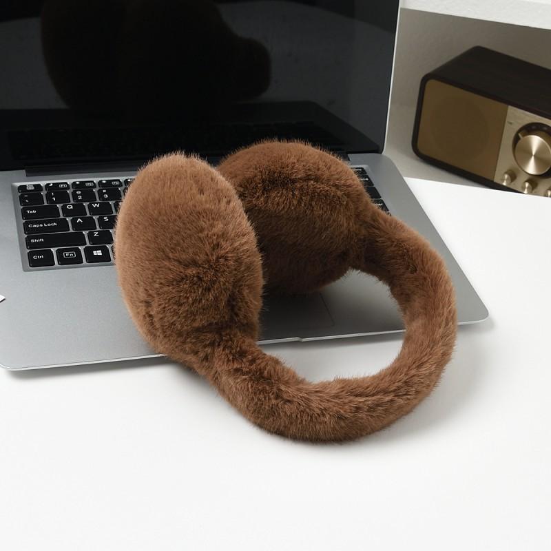 Womens Winter Fleece Ear Warmers - Soft Plush Earmuffs Cold Weather Unisex In White Pink Black Gray Beige Caramel