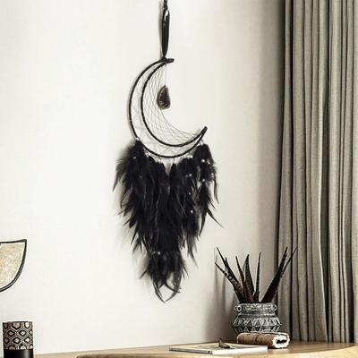 Decoración Gótica Wicca Hippie Atrapasueños de Luna Creciente Bruja Pagano Tejido para Colgar en la Pared Adorno Decoración