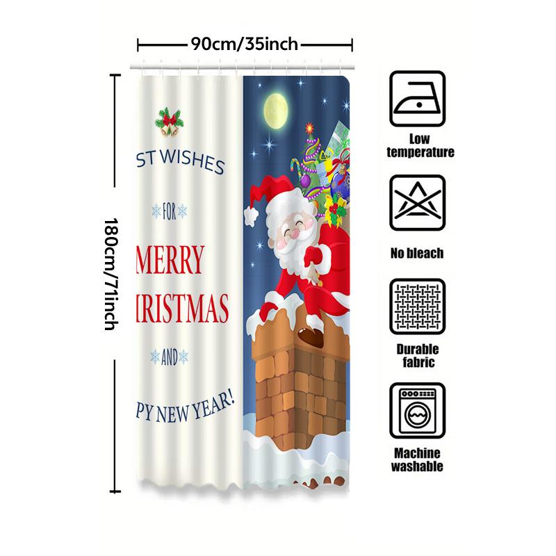 Tu Christmas Shower Curtain Santa Claus Festive Holiday Decor Bathroom Waterproof Home Xmas Pattern Backdrop Festive Season Gift