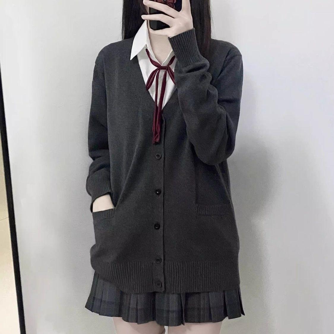 

Японский кардиган в студенческом стиле JK Uniform — милый, универсальный свитер с длинными рукавами для осени/зимы Medium