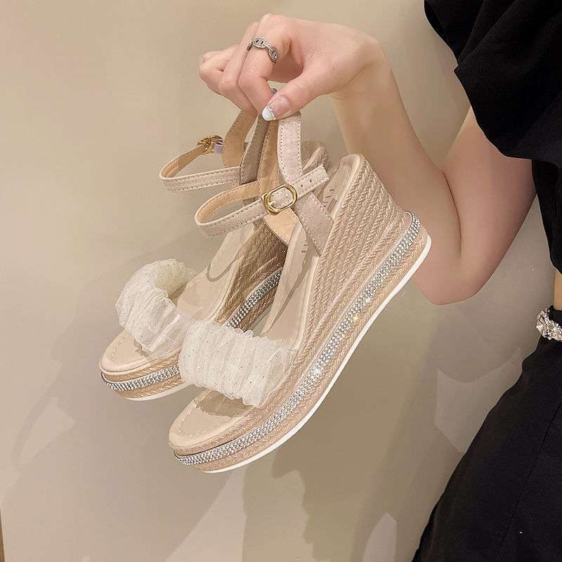 Waterproof Table Slope Heel Sandals Women's 2025 Summer New Braided Platform Women's Shoes with Platform High Heels Beach Shoes