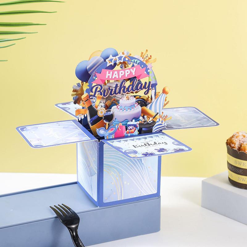 3D Pop Up Gratulerer med dagen-kort Gave Gratulasjonskort Til Bursdag Med Konvolutt Velsignelse Postkort Festgaver