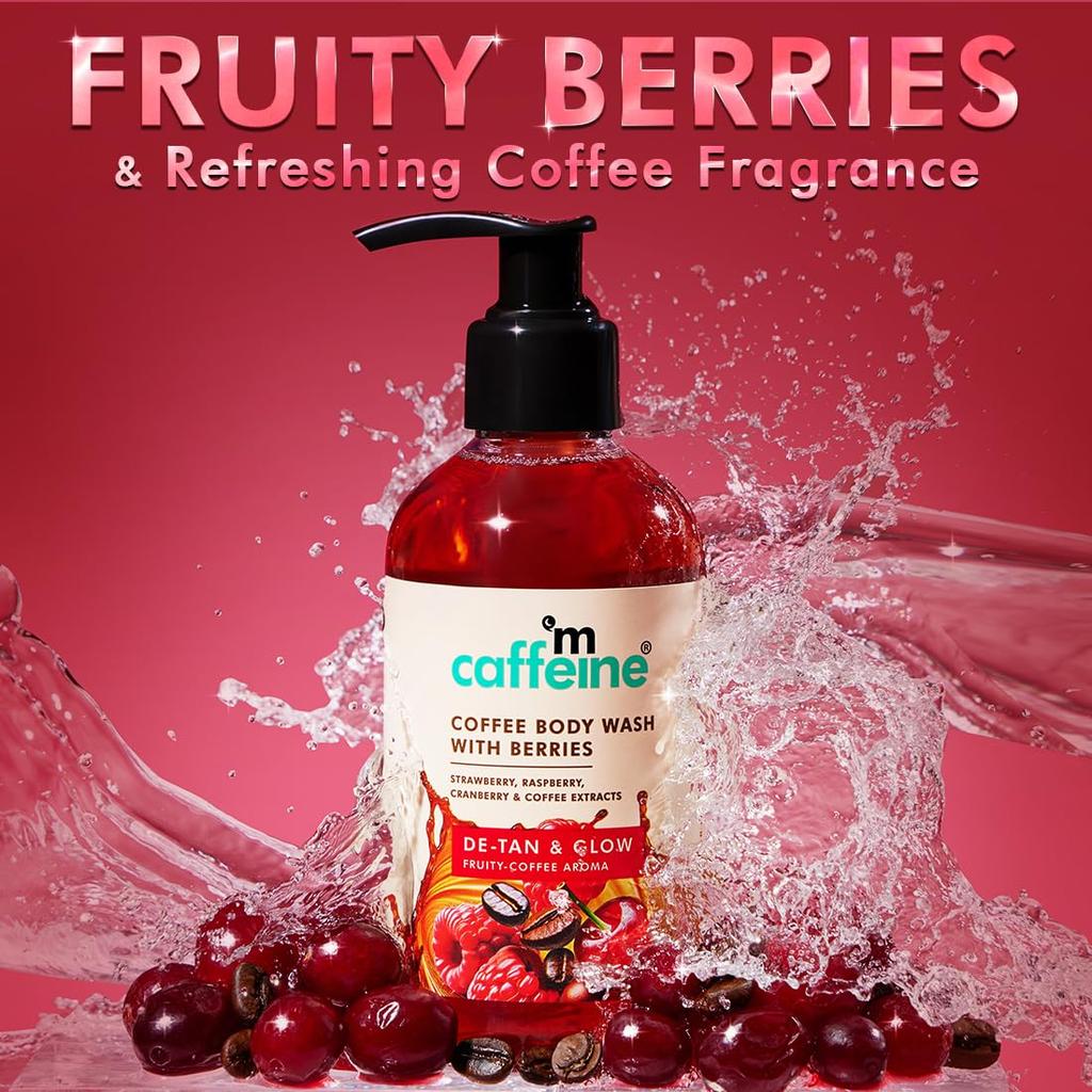 mCaffeine Coffee Body Wash With Berries 300 Ml Fruity Fragrance Shower Gel For Men Women Deep Cleansing Glow Skin Care