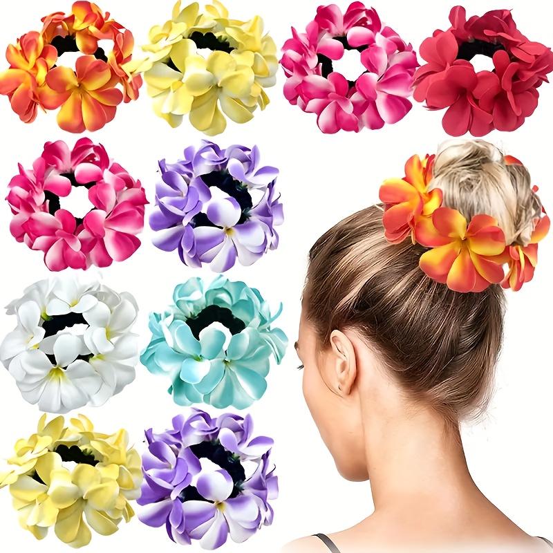 High Quality7pcs Set, Women'S Gradient Faux Flower Elastic Hair Ties, Spring And Summer Valentine'S Day Hair Accessories, Bohemian Sweet Beach Style.