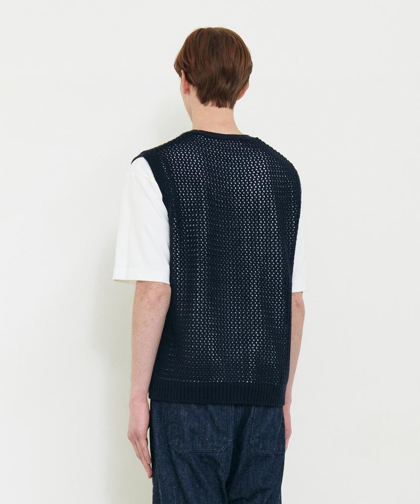 Knitted Punched Knit Vest Navy