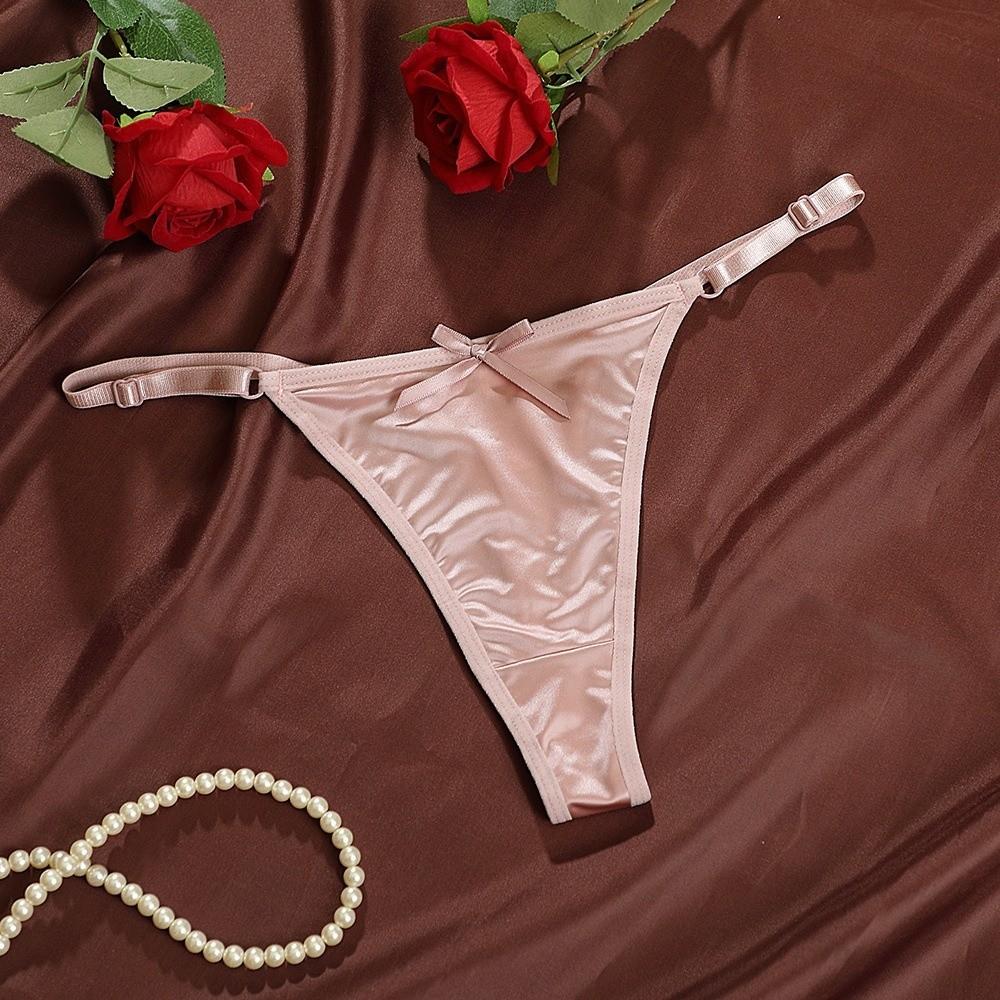 Low Waist Sheer Satin Bow Thong G Strings Romantic T Panties T-Back Brocade Briefs Women  Home