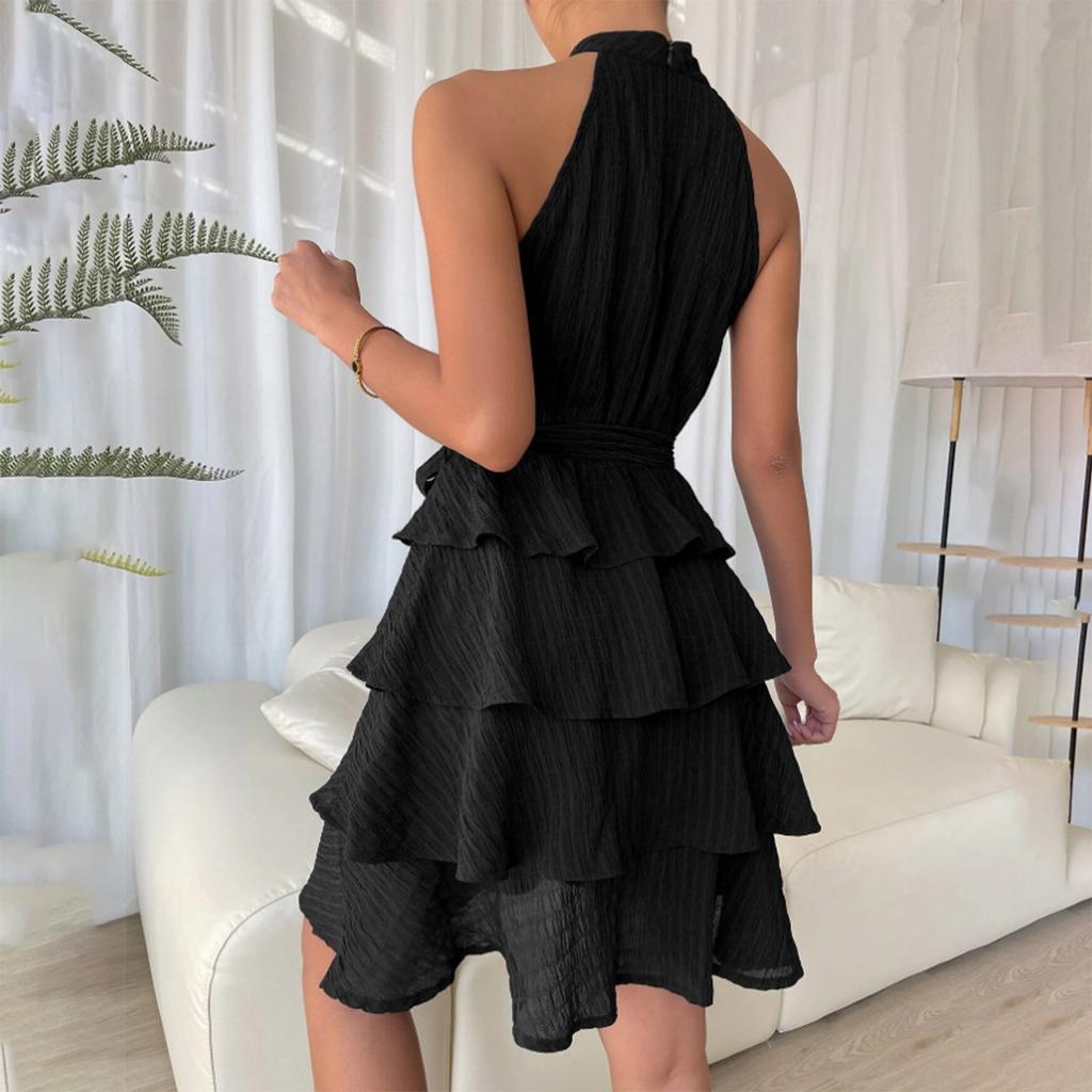 Damen Casual Fashion Sexy Einfarbig Gürtel Bequem Und Cool Rundhals Kleid