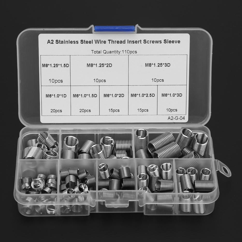110pcs M6M81D3D Coiled Wire Thread Insert Stainless Steel Thread Screws Sleeve Set