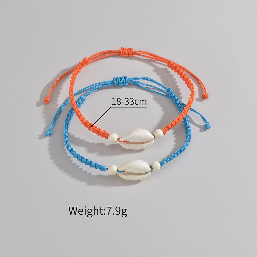 Fashionable Vacation Style Natural Seashell Red and Blue Rope Woven Adjustable Double-Layer Bracelet Unisex Jewelry Gift