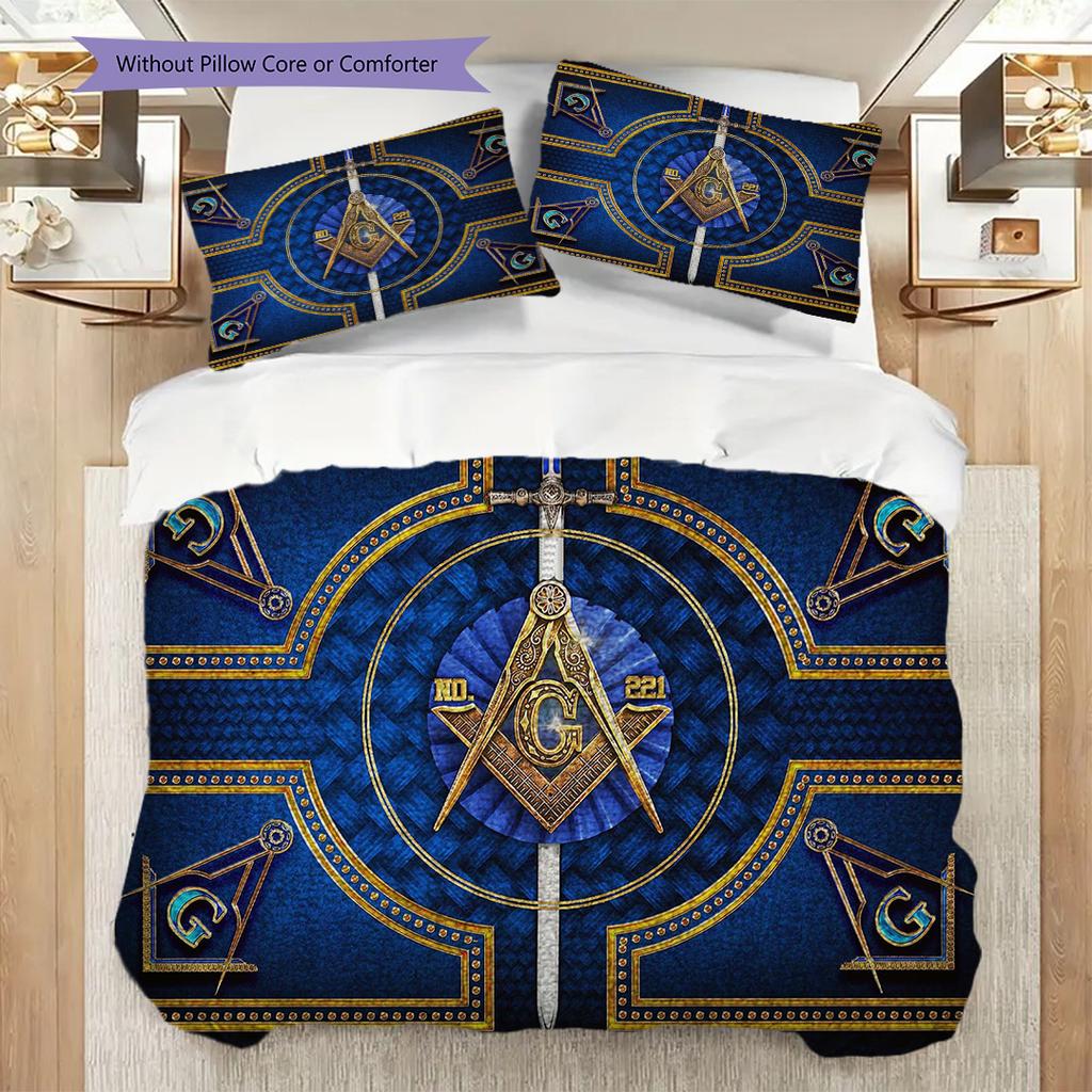 Shining All-Seeing Eye Freemason Bedding, Duvet Cover, Pillowcase, Home Decoration, Birthday Gift (1 * Duvet Cover+2 * Pillowcase, Coreless)