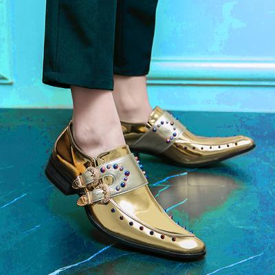Men's Classic Retro Chelsea Shoes Gold Patent Leather Mens Lace-Up Dress Business Office Shoes Men Party Wedding Oxfords 35-46
