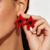 Bold Floral Statement Earrings Red Resin Large Petal Dangle Women Vacation Style