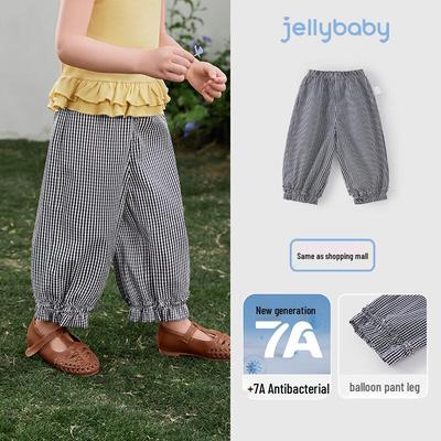 JELLYBABY Girls' Plaid Lace-Trim Casual Long Pants